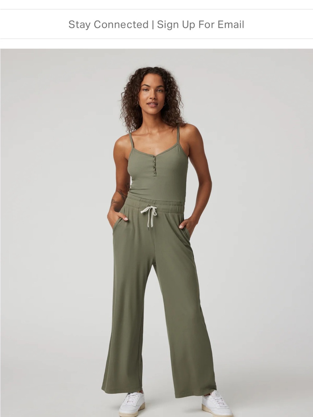 Vuori Relaxed Wide-Leg Jumpsuit in Olive Green